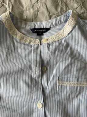 Lands' End Light Blue and White Striped Long Sleeve Button Shirt